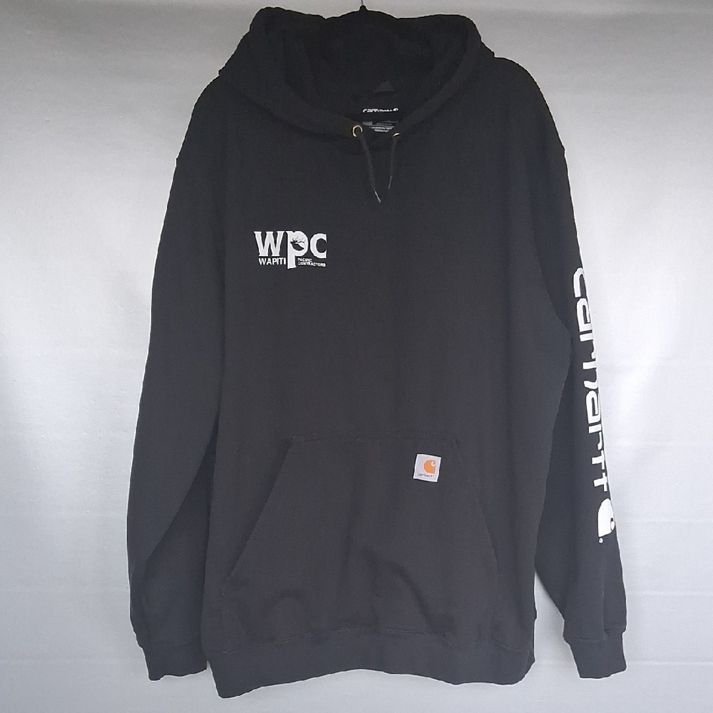 Carhartt Black Hoodie Loose Fit Sweater  Size 2XL Cangaroo Pocket Sleeve Logo